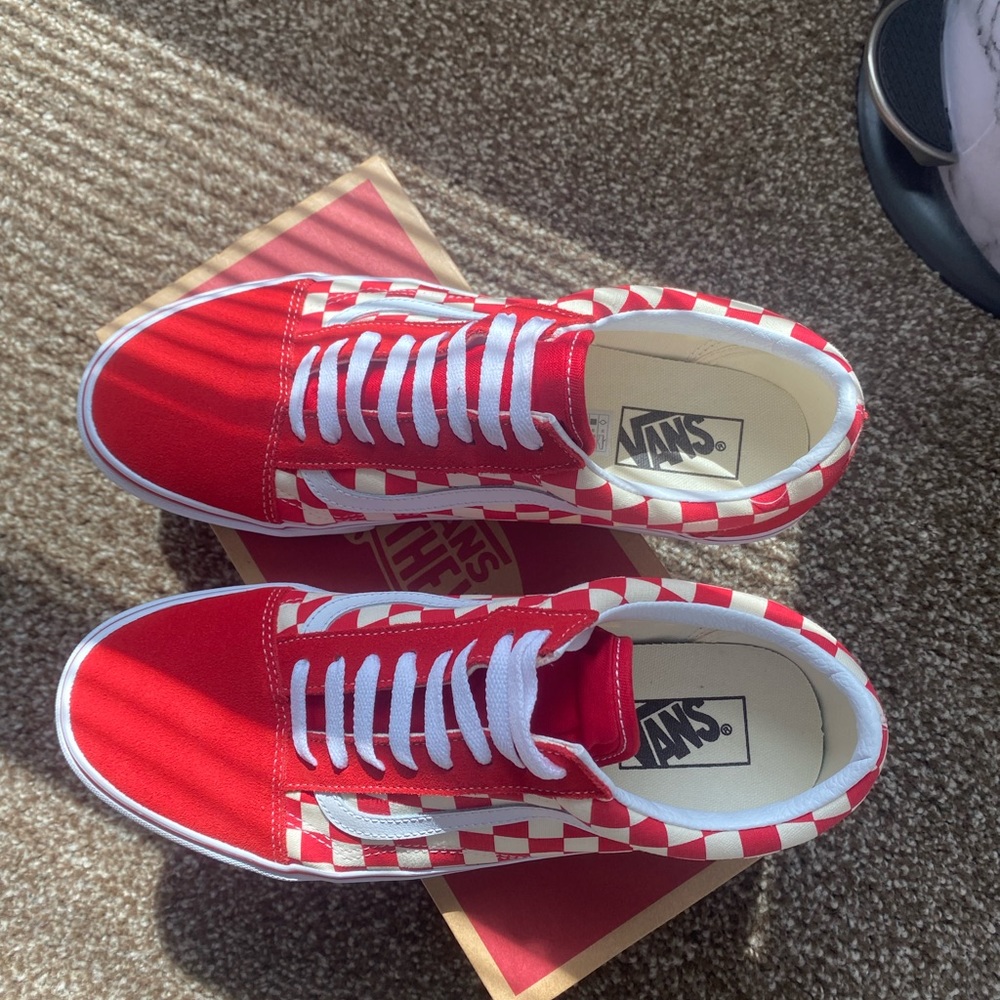 Vans checkerboard red and white comes with box brand new